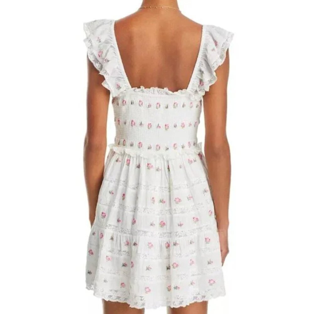 LoveShackFancy Finny Dress Embroidered Floral White Mini Dress, Size Small - Picture 3 of 10